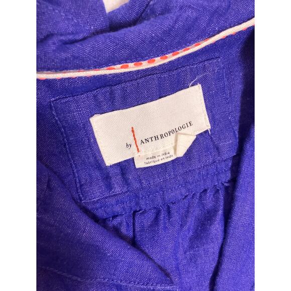 Anthropologie Cropped Linen Blouse Women’s XS Violet Purple Collared Button - Picture 3 of 5